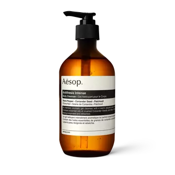 Aesop Antithesis Intense Body Cleanser pump bottle on a light background.